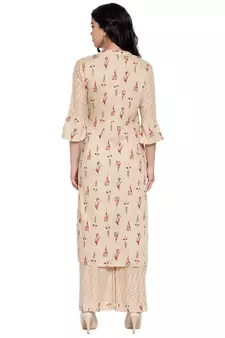 Beige printed rayon kurtas-and-kurtis