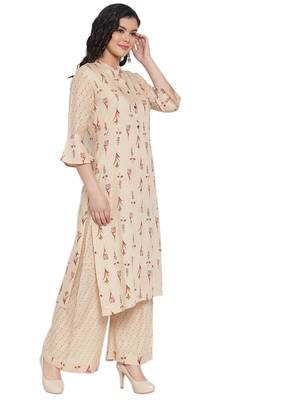 Beige printed rayon kurtas-and-kurtis 3