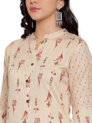 Beige printed rayon kurtas-and-kurtis 4