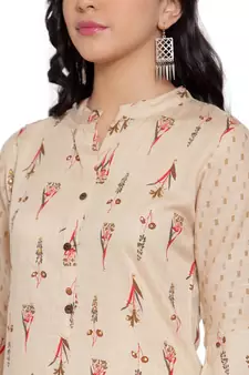 Beige printed rayon kurtas-and-kurtis