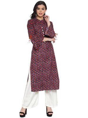 Navy-blue printed rayon kurtas-and-kurtis 1