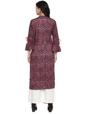 Navy-blue printed rayon kurtas-and-kurtis 2