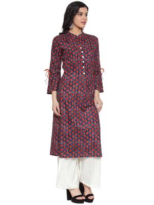 Navy-blue printed rayon kurtas-and-kurtis 3
