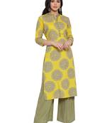Lime printed rayon kurtas-and-kurtis