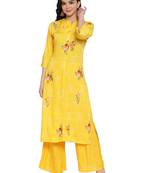 Yellow printed rayon kurtas-and-kurtis