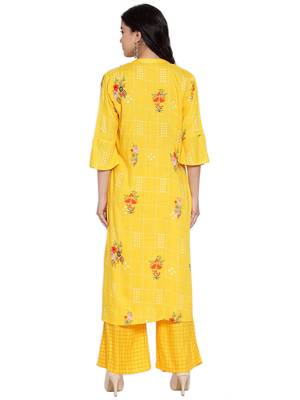 Yellow printed rayon kurtas-and-kurtis 2