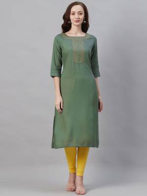 Olive plain liva ethnic-kurtis 1
