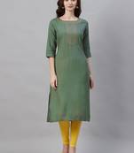 Olive plain liva ethnic-kurtis