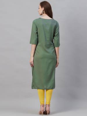 Olive plain liva ethnic-kurtis 2