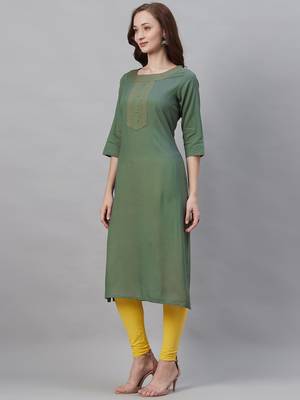 Olive plain liva ethnic-kurtis 3