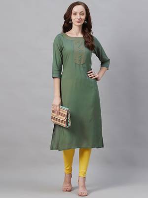 Olive plain liva ethnic-kurtis 4