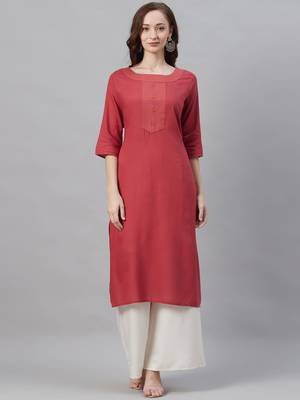 Red plain liva ethnic-kurtis 1