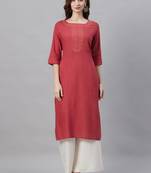 Red plain liva ethnic-kurtis