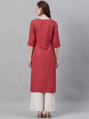 Red plain liva ethnic-kurtis 2