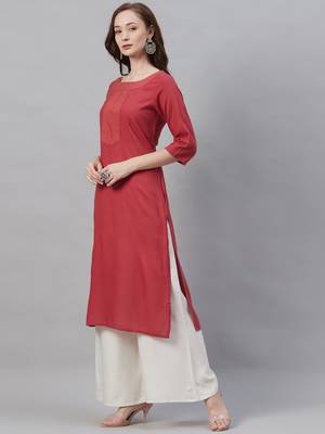 Red plain liva ethnic-kurtis 3