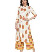 Cream printed rayon kurtas-and-kurtis