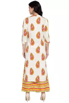 Cream printed rayon kurtas-and-kurtis