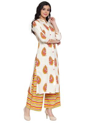 Cream printed rayon kurtas-and-kurtis 3
