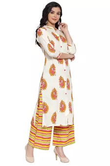 Cream printed rayon kurtas-and-kurtis