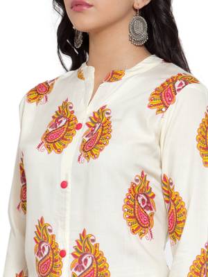 Cream printed rayon kurtas-and-kurtis 4