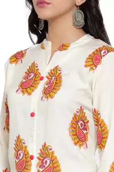 Cream printed rayon kurtas-and-kurtis