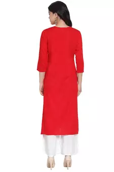 Red embroidered rayon kurtas-and-kurtis