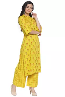 Lime printed rayon kurtas-and-kurtis