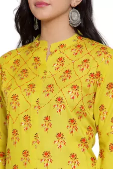 Lime printed rayon kurtas-and-kurtis