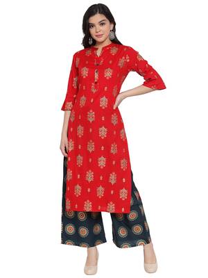 Red printed rayon kurtas-and-kurtis 1