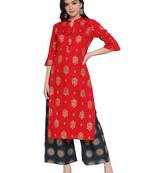 Red printed rayon kurtas-and-kurtis