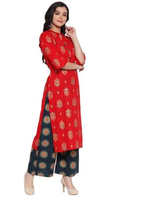 Red printed rayon kurtas-and-kurtis 3