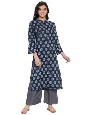 Indigo printed rayon kurtas-and-kurtis 1