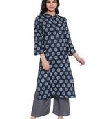 Indigo printed rayon kurtas-and-kurtis