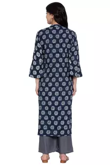 Indigo printed rayon kurtas-and-kurtis
