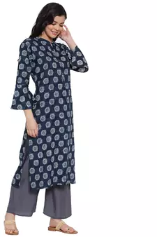 Indigo printed rayon kurtas-and-kurtis