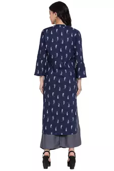 Indigo printed rayon kurtas-and-kurtis