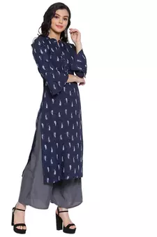 Indigo printed rayon kurtas-and-kurtis