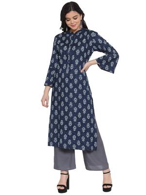 Indigo printed rayon kurtas-and-kurtis 1