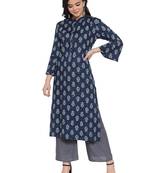 Indigo printed rayon kurtas-and-kurtis