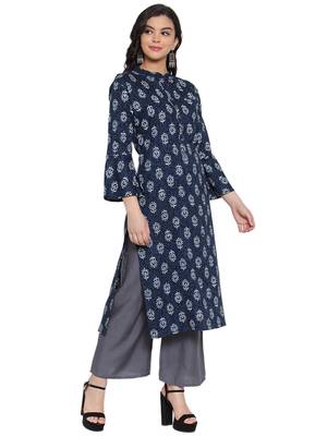 Indigo printed rayon kurtas-and-kurtis 3