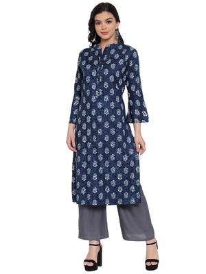 Indigo printed rayon kurtas-and-kurtis 1