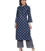 Indigo printed rayon kurtas-and-kurtis