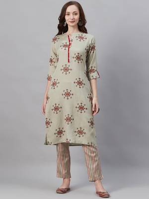 Grey printed liva ethnic-kurta & pant 1