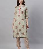 Grey printed liva ethnic-kurta & pant