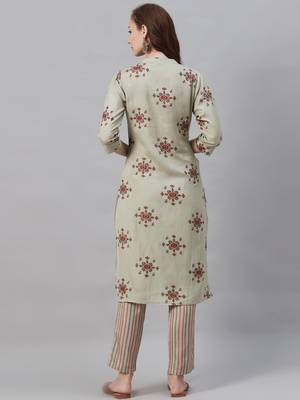 Grey printed liva ethnic-kurta & pant 2
