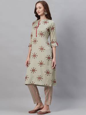Grey printed liva ethnic-kurta & pant 3