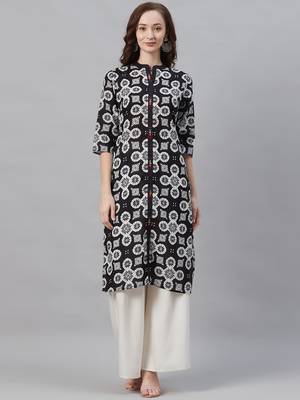 Black printed cotton ethnic-kurtis 1