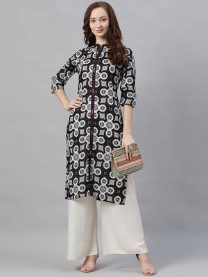 Black printed cotton ethnic-kurtis 4