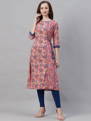 Pink printed liva ethnic-kurtis 1