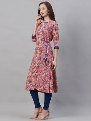 Pink printed liva ethnic-kurtis 3
